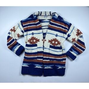 Venario Womens Small Southwestern Popcorn Knit Cardigan Blue Rust Soft  Boho